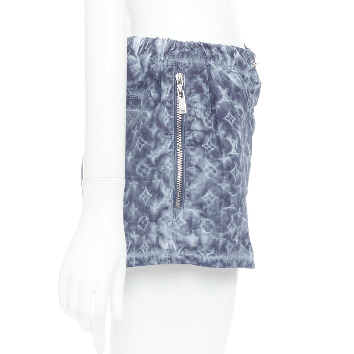 LOUIS VUITTON blue grey tie dye stencil effect monogram print shorts FR36 S