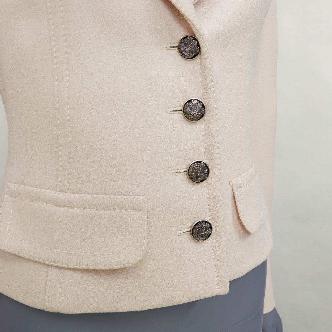 DOLCE GABBANA cream virgin wool tulip collar cropped blazer IT36 XXS