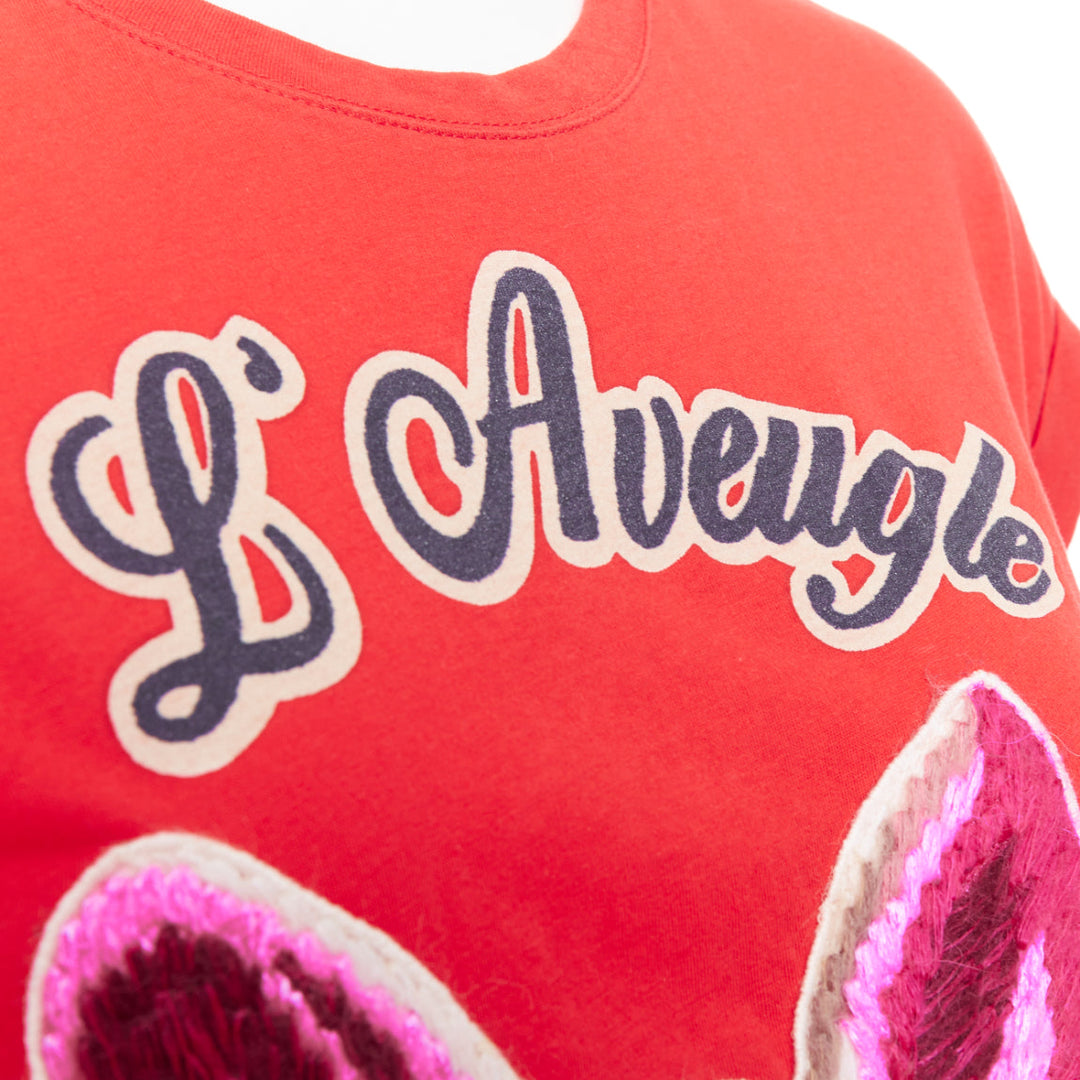 GUCCI L'Aveugle Par Amour red cat embroidered short sleeve t-shirt S