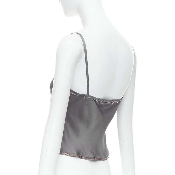 PRADA Vintage 100% silk grey clear long bead embellished camisole top IT38 XS