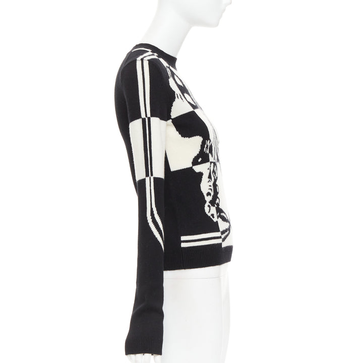 HERMES Brides de Gala 100% Scottish cashmere black white intarsia sweater FR36 S