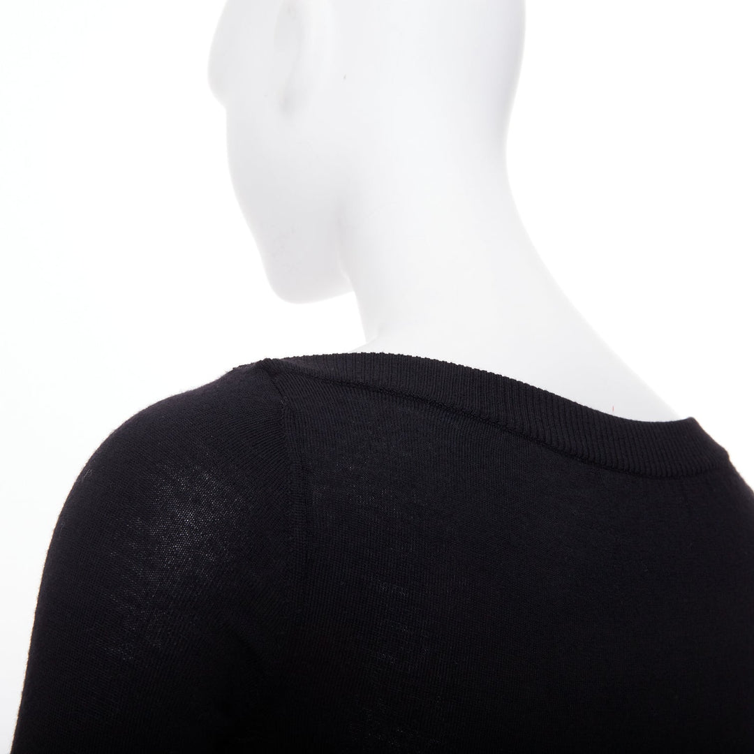 ALAIA fine knit semi sheer black virgin wool boat neck top FR36 S