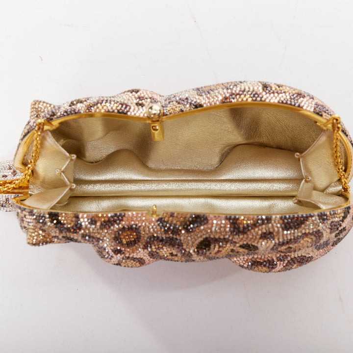 JUDITH LEIBER Limited Wildcat Chiquita brown gold jaguar crystal clutch bag