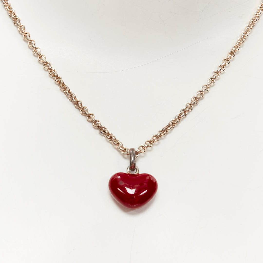 LINKS OF LONDON 925 silver red heart charm pendant chain necklace