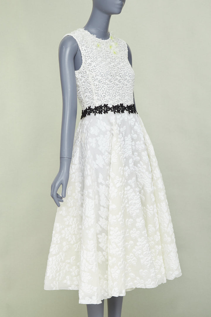 GIAMBATTISTA VALLI ivory floral cloque lace body sleeveless bridal dress IT40 S