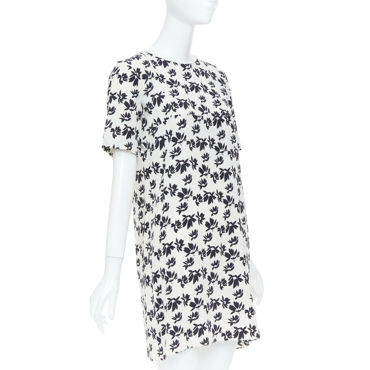 MARNI white black floral print asymmetric panel dress IT42 M