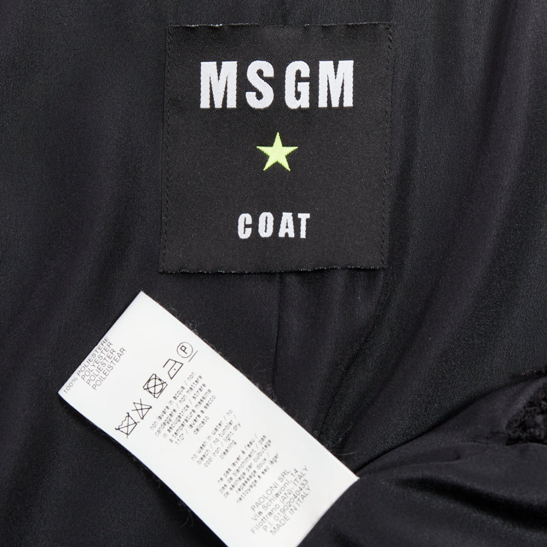 MSGM black tweed gold varsity buttons fringe trim cape coat IT38 XS