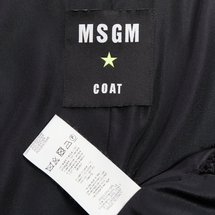 MSGM black tweed gold varsity buttons fringe trim cape coat IT38 XS