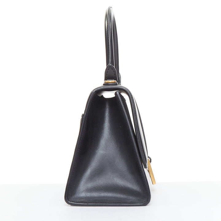BALENCIAGA 2019 Demna Hourglass Small black smooth leather B flap bag
