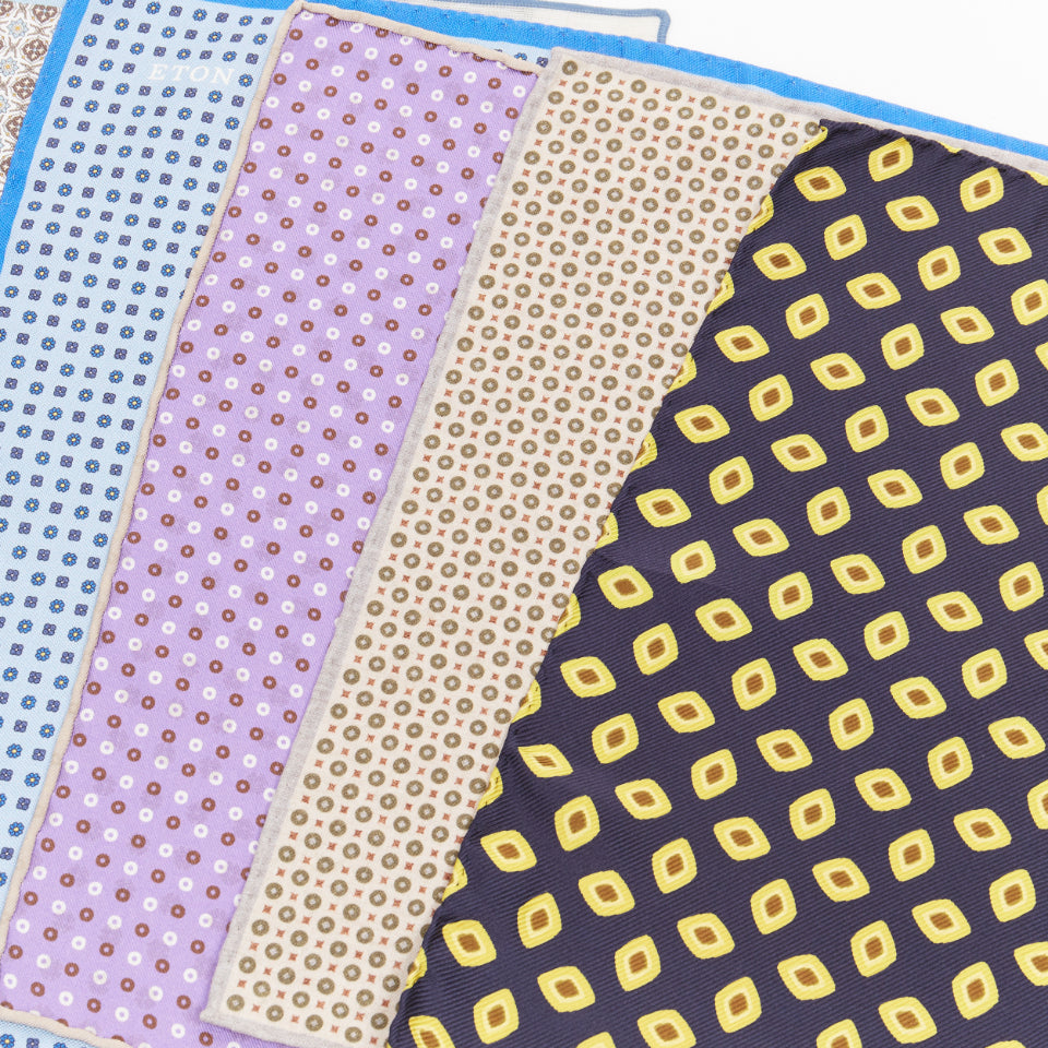 ETON LANVIN HACKETT Set Of 7 100% silk pocket square handkerchiefs