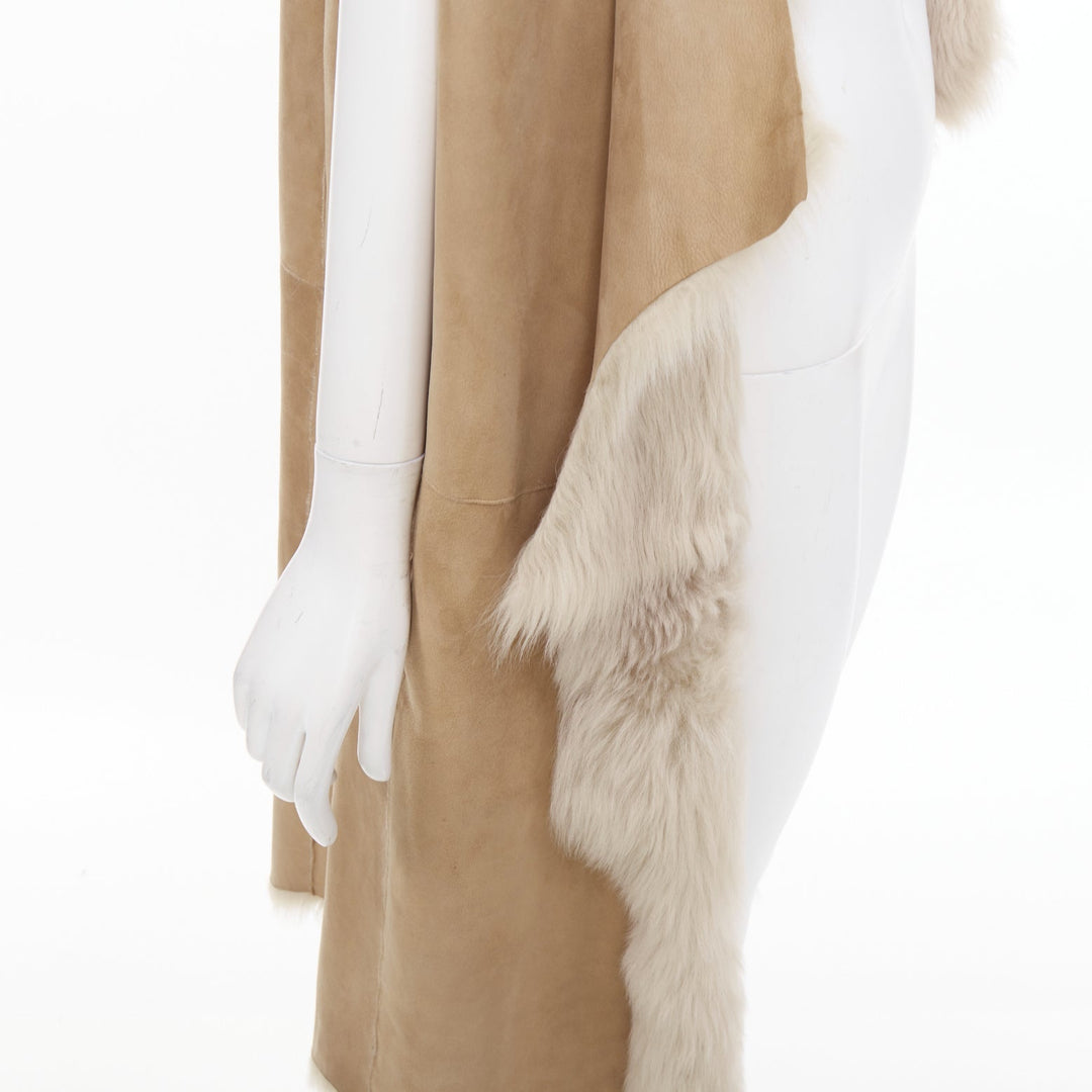 MICHAEL KORS COLLECTION Runway brown fur lined suede leather vest coat