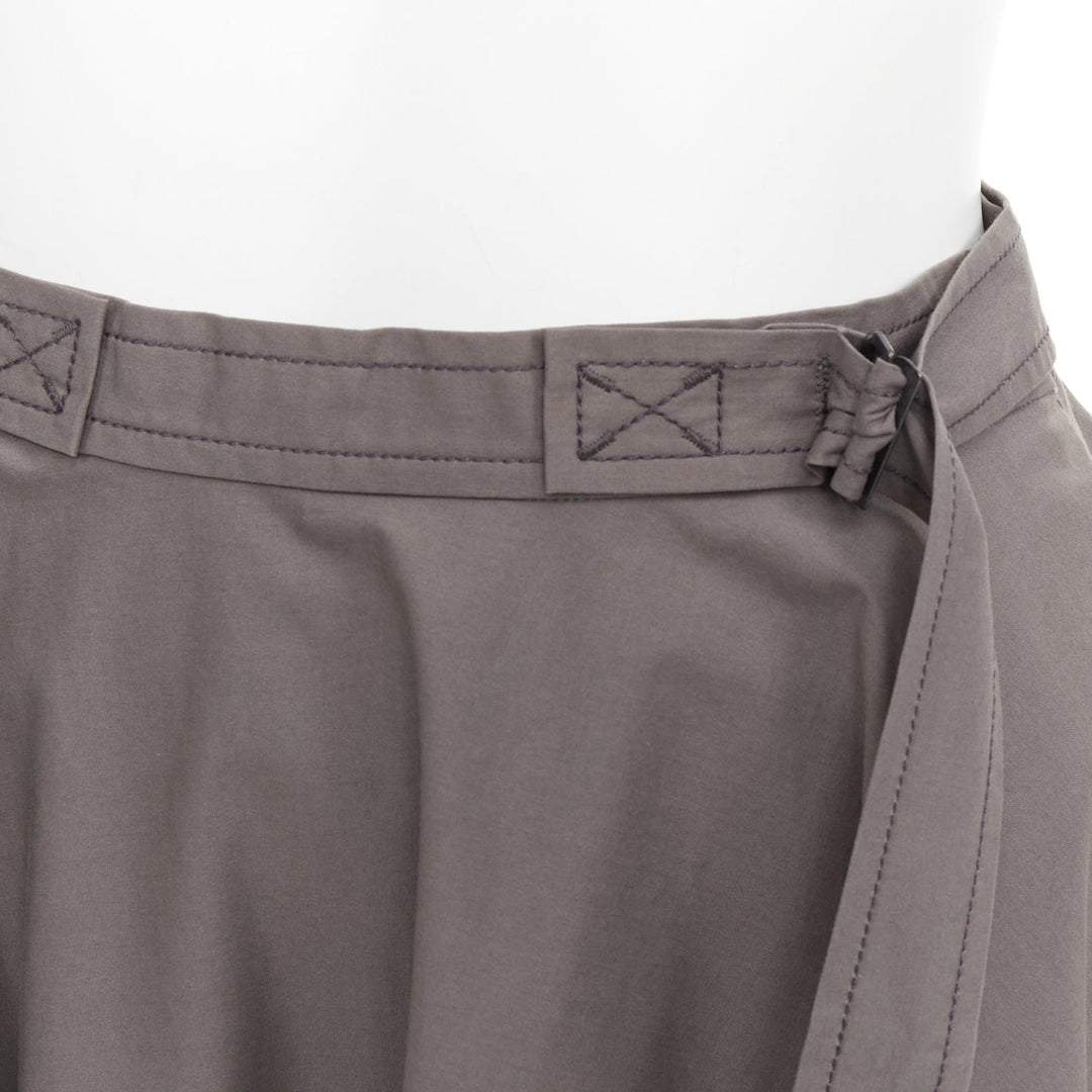 BOTTEGA VENETA grey cotton adjustable 2 sided utility flare midi skirt IT36 XXS