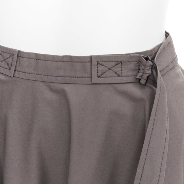 BOTTEGA VENETA grey cotton adjustable 2 sided utility flare midi skirt IT36 XXS