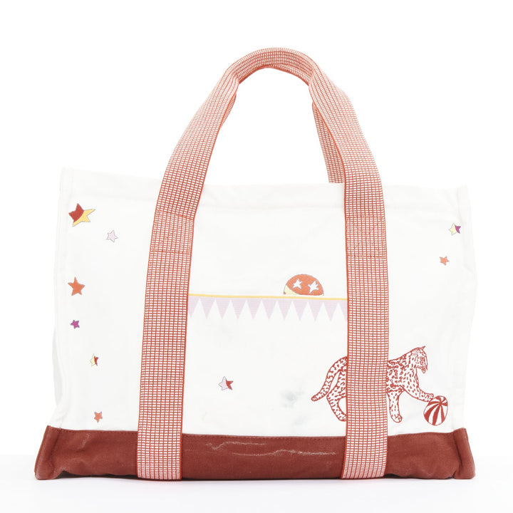 HERMES Circus Nappy Bag red white embroidered cotton canvas tote bag towel set