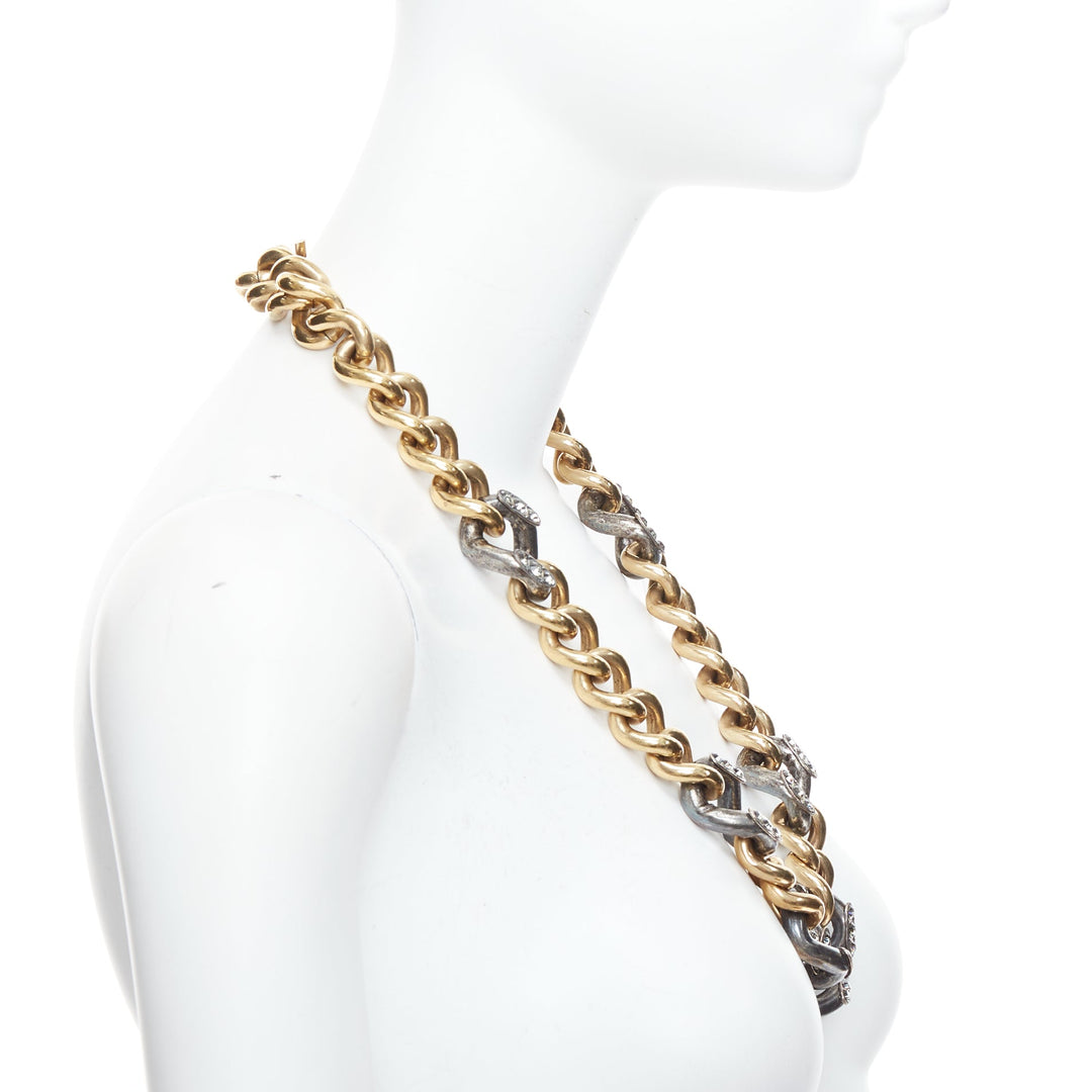 LANVIN gold bronze crystal embellished giant curb necklace