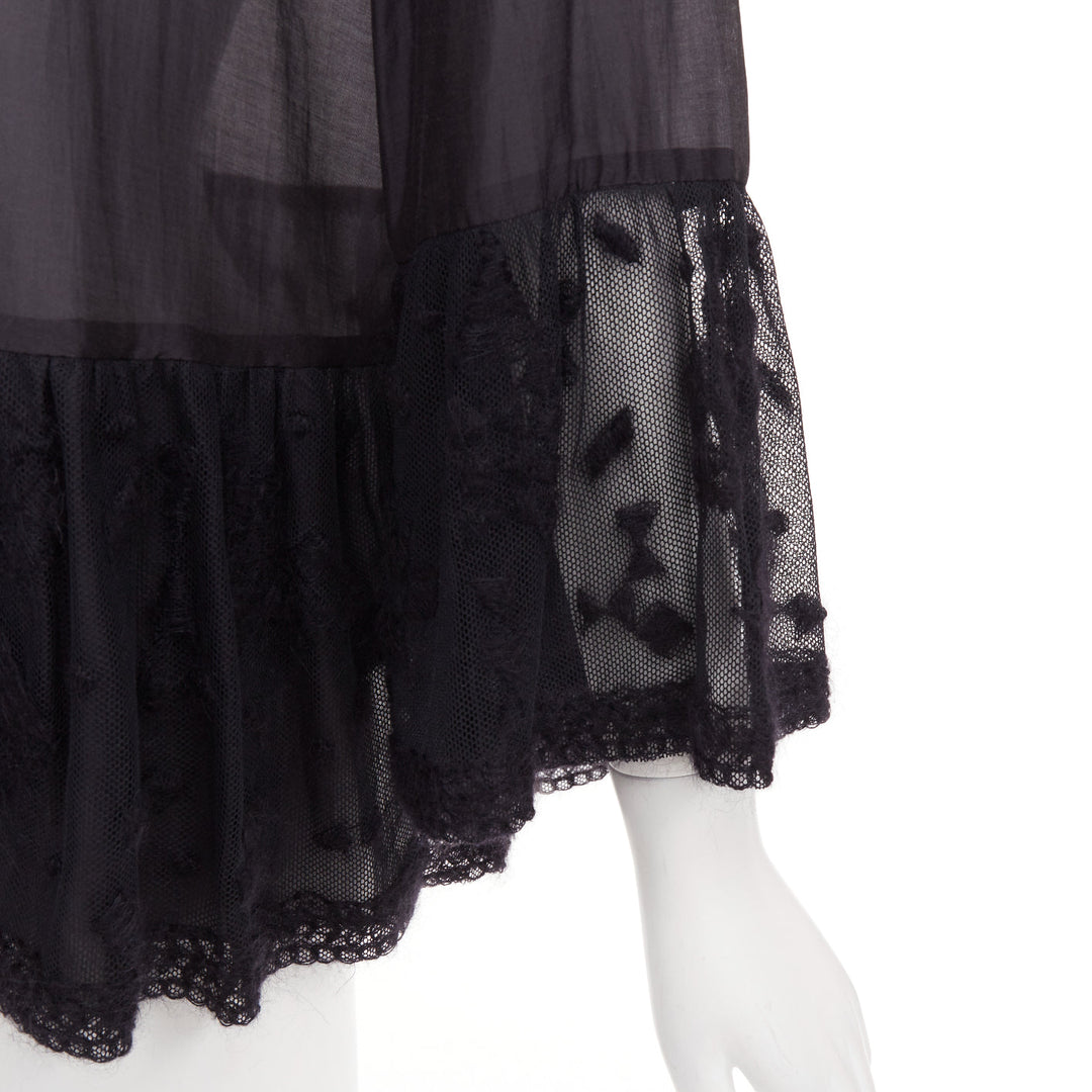 THE ROW black cotton silk fringed embroidered lace peplum sheer shirt US2 S