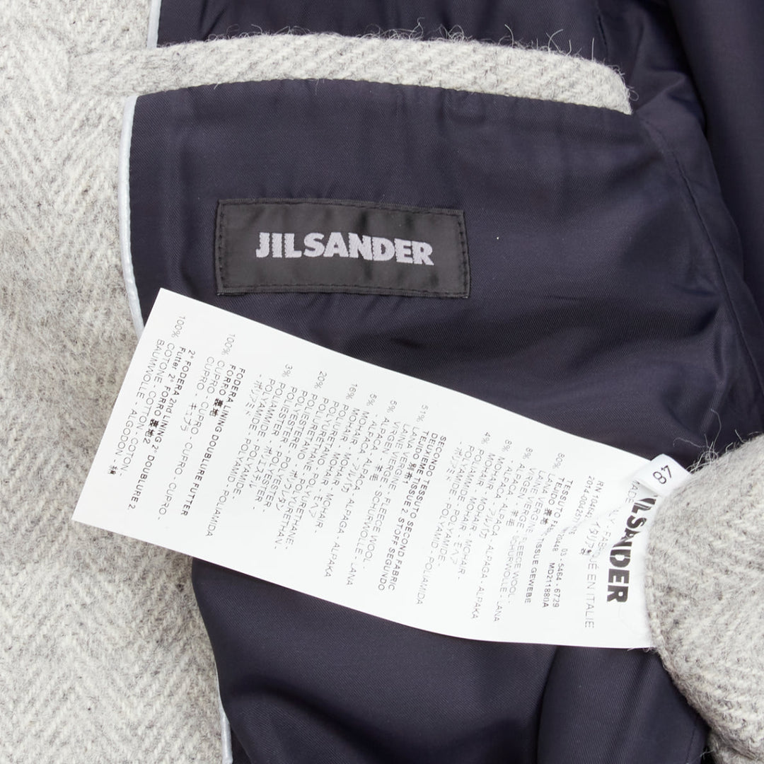 JIL SANDER grey virgin wool mohair alpaca blend minimalist coat IT48 M