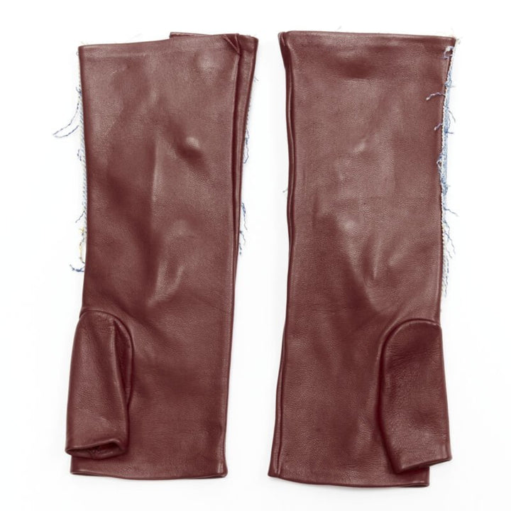 JOHN GALLIANO Vintage red calfskin leather denim fingerless floves
