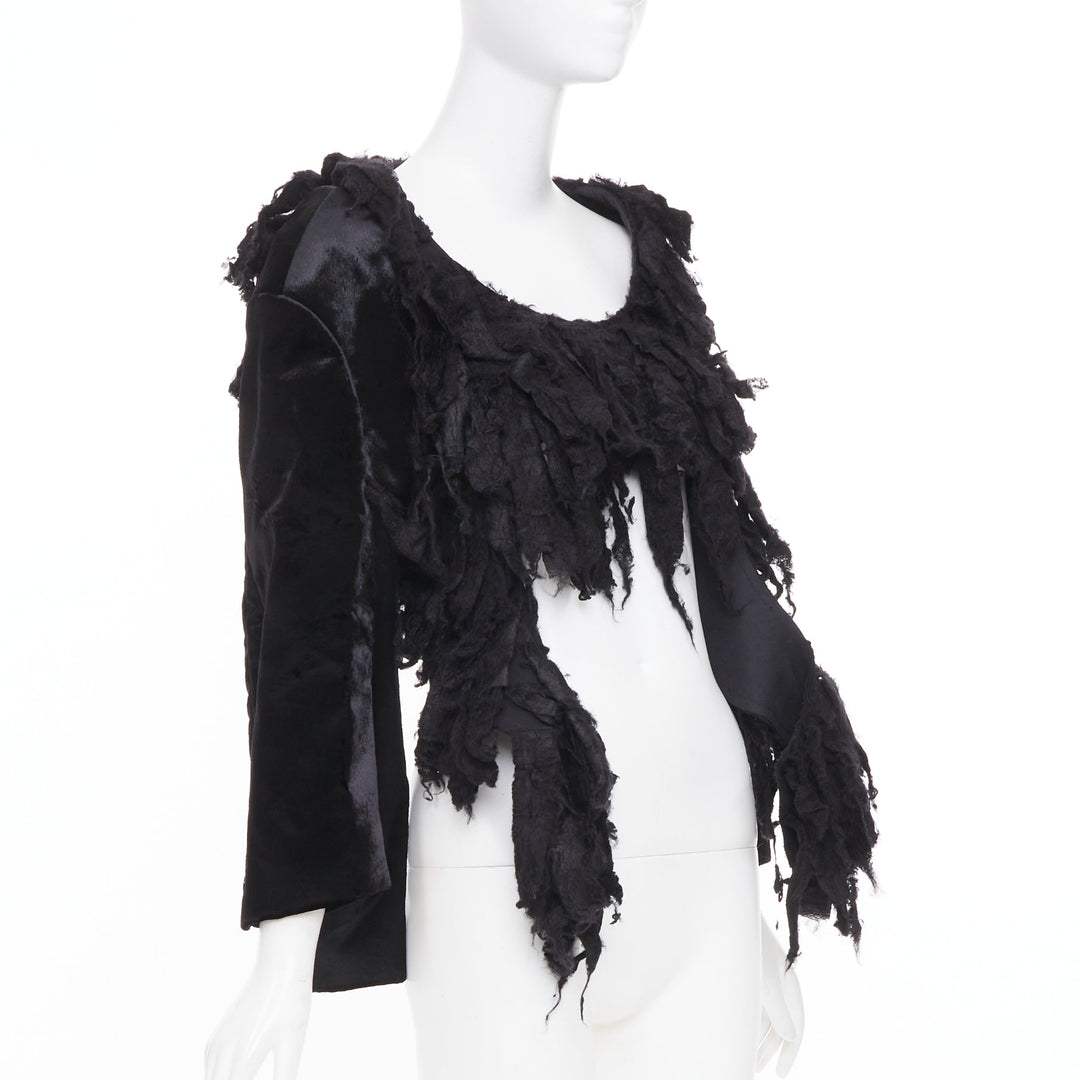 COMME DES GARCONS 2019 Runway black shredded silk fringe multi sleeve top XS