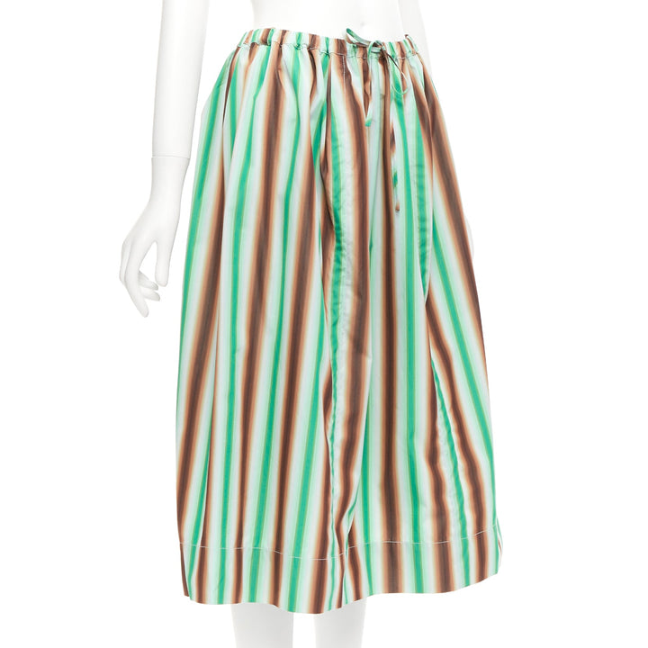 MARNI graphic green brown white striped cotton midi parachute skirt IT38 XS