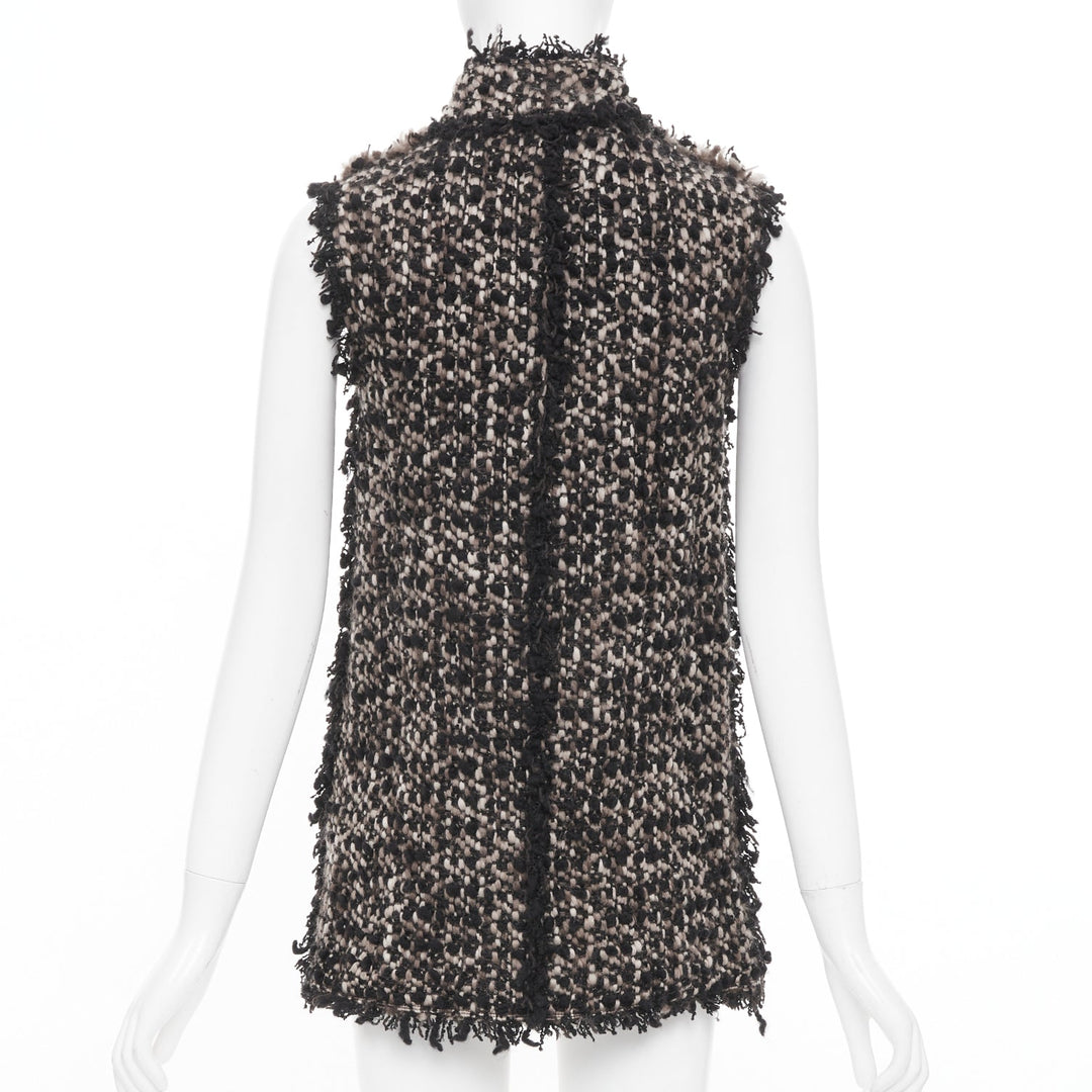 LANVIN 2012 Les 10 Ans beige black wool blend boucle tweed pocketed vest FR34
