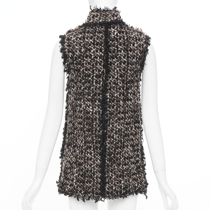 LANVIN 2012 Les 10 Ans beige black wool blend boucle tweed pocketed vest FR34