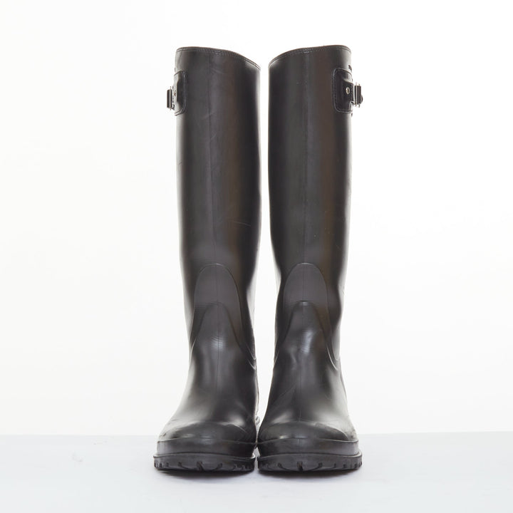 SAINT LAURENT 2016 Runway Festival matte black rubber buckle rain boots EU39