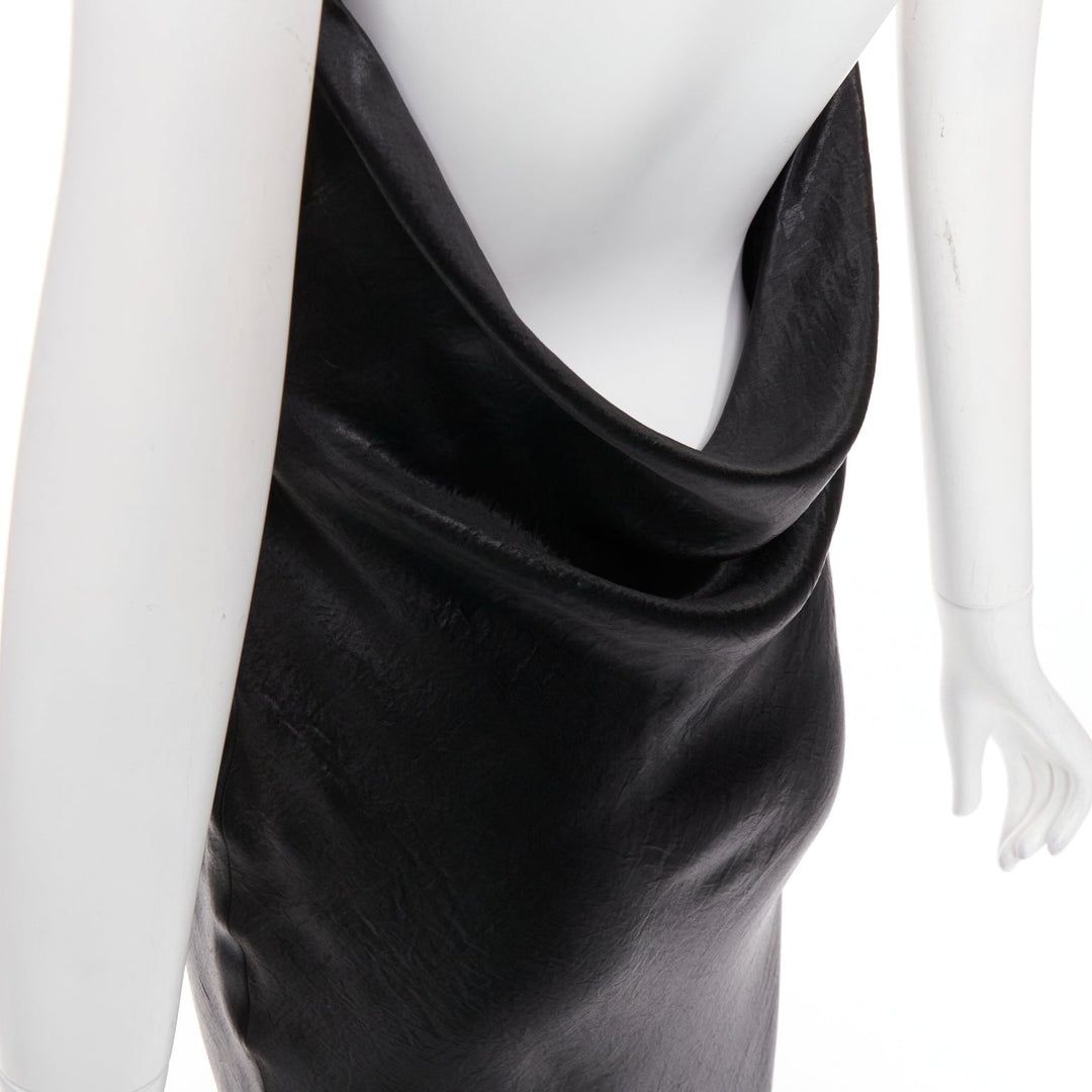 SAINT LAURENT 2023 Runway black iridescent satin plunge cowl back dress FR42 XL