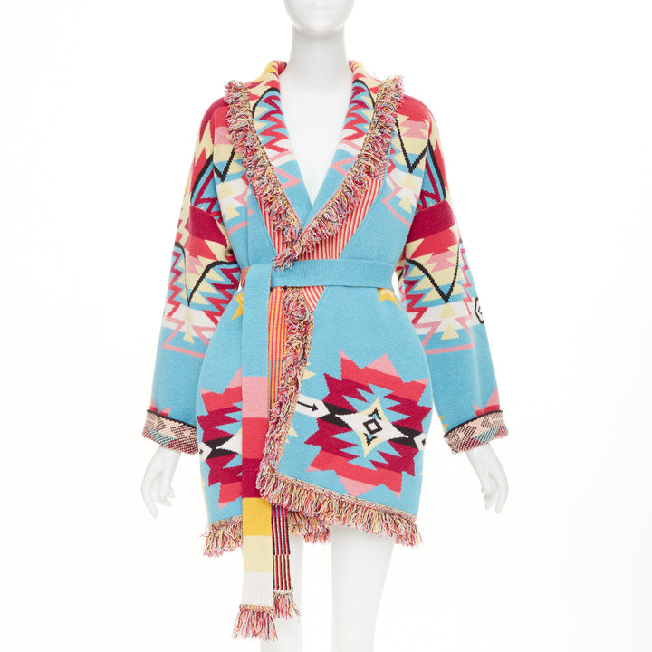 ALANUI 2021 Icon geometric Southwestern jacquard fringe cashmere cardigan coat M