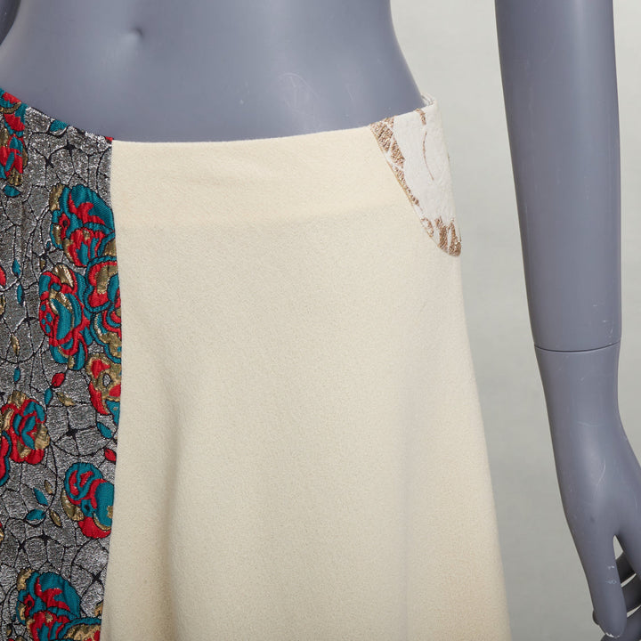 STELLA MCCARTNEY 2015 cream wool blend silver ethnic jacquard midi skirt IT40 S