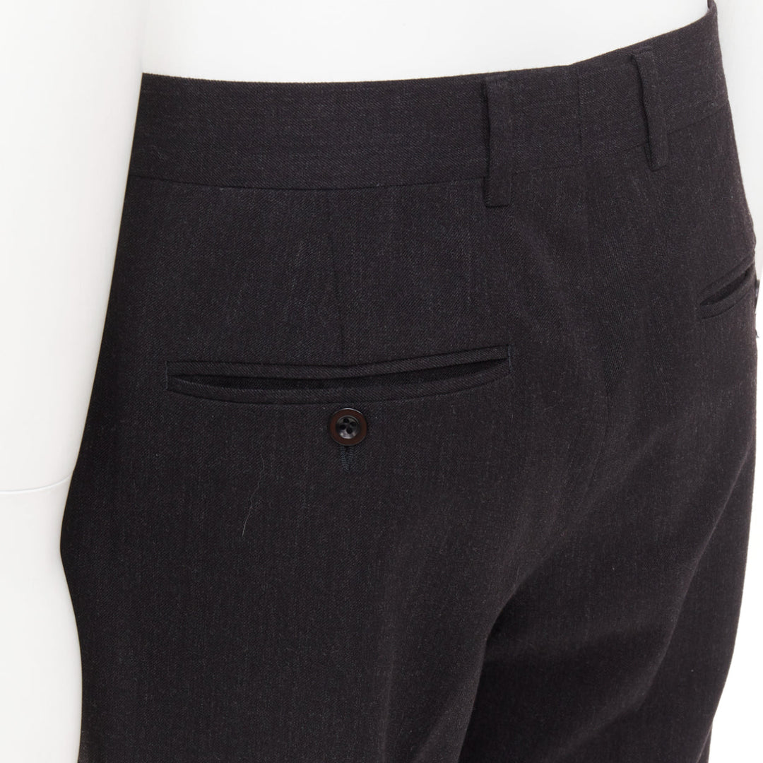 HERMES black wooly high waisted straight leg 2 back pockets trousers FR50 XL