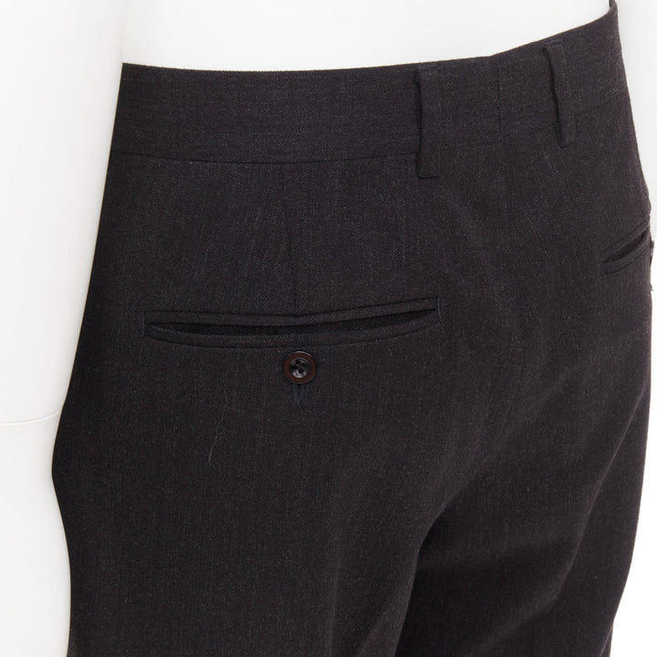 HERMES black wooly high waisted straight leg 2 back pockets trousers FR50 XL
