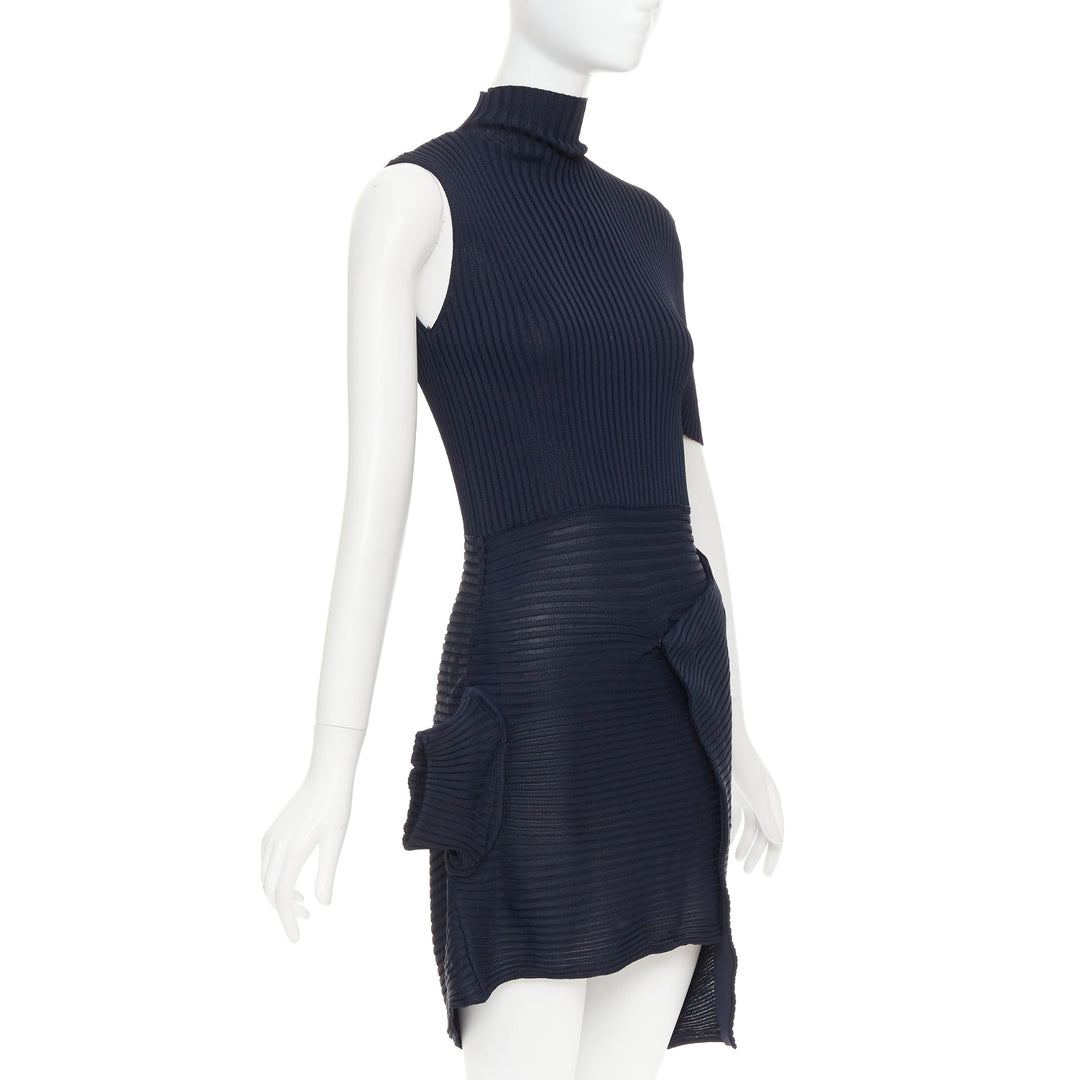 JW ANDERSON navy viscose ribbed turtleneck deconstructed mini dress XS