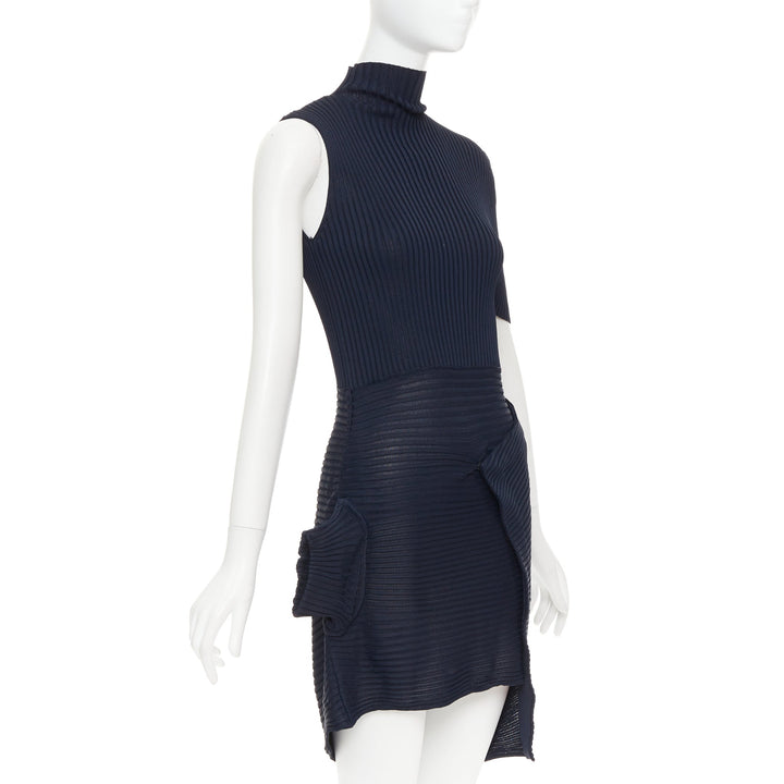 JW ANDERSON navy viscose ribbed turtleneck deconstructed mini dress XS