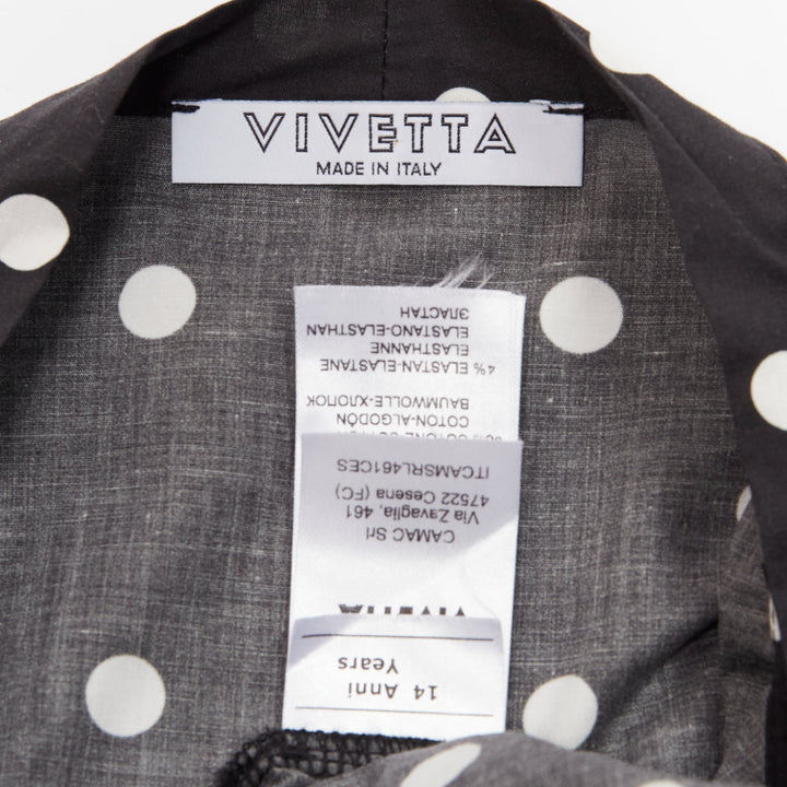 VIVETTA Kids black white  cotton blend polka dot ruffle logo trim sundress 14Y