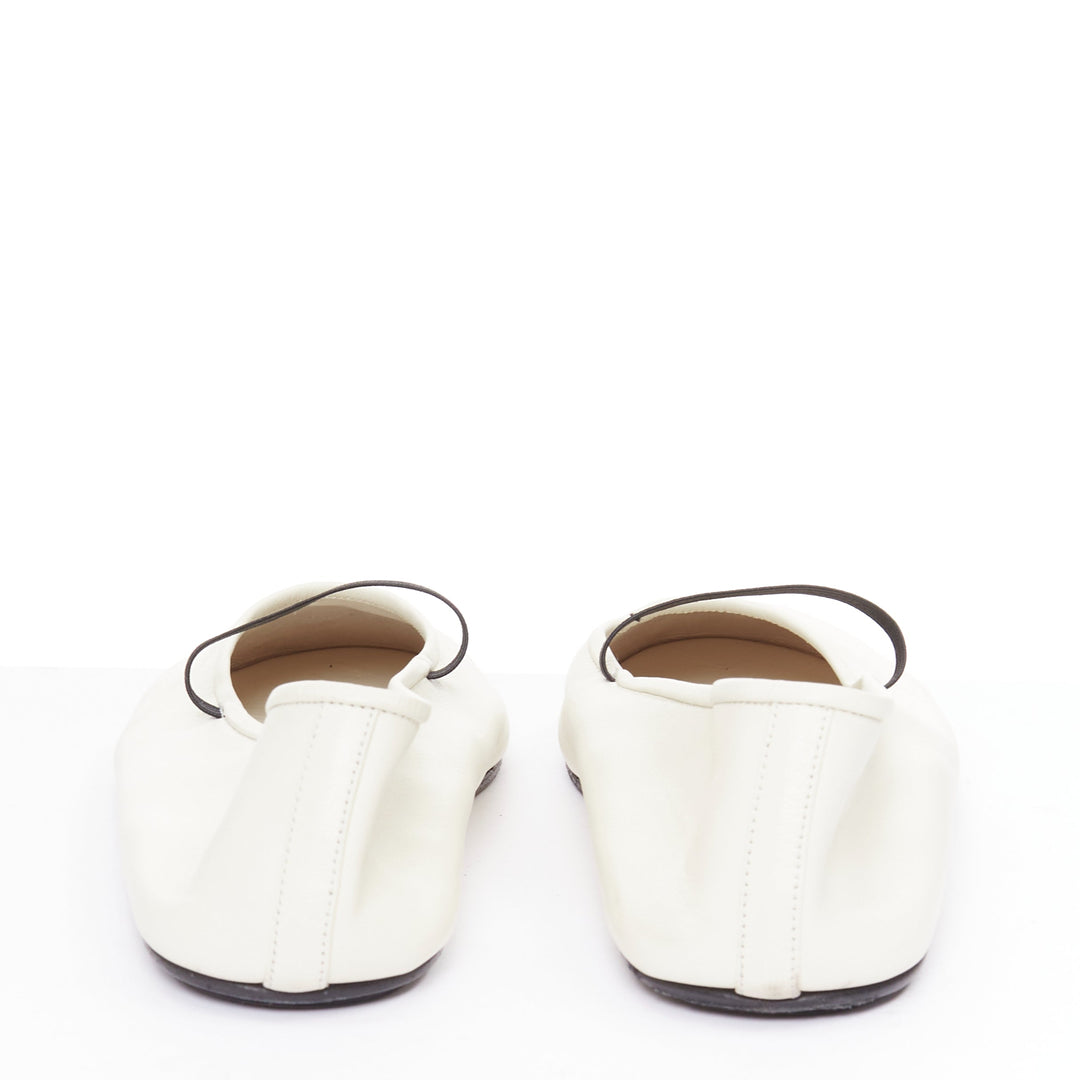 THE ROW off white nappa calfskin leather black elastic ballerina flats EU37
