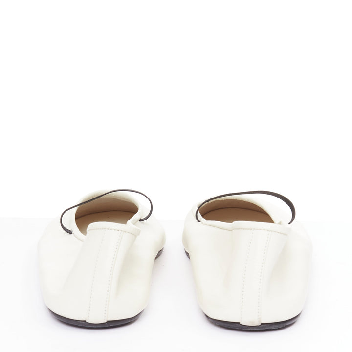 THE ROW off white nappa calfskin leather black elastic ballerina flats EU37