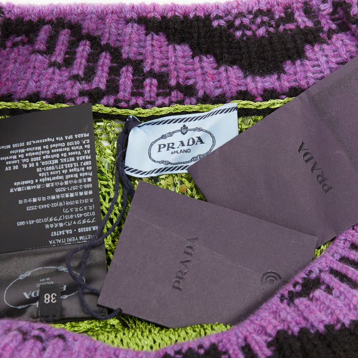 PRADA 2021 Runway green sequin paillettes purple jacquard trim dress IT38 XS