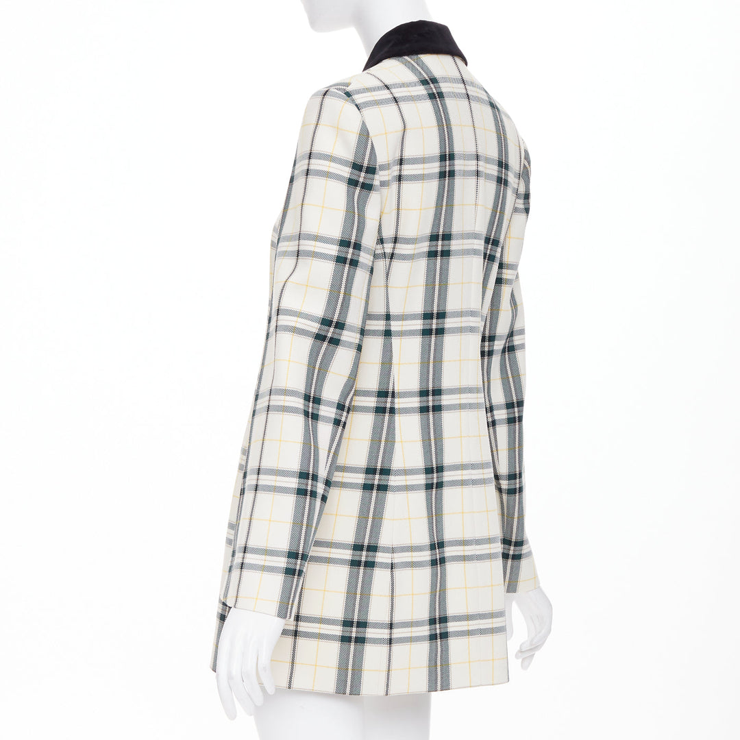 OLIVIER THEYSKENS cream green plaid check velvet collar fitted jacket IT38 XS