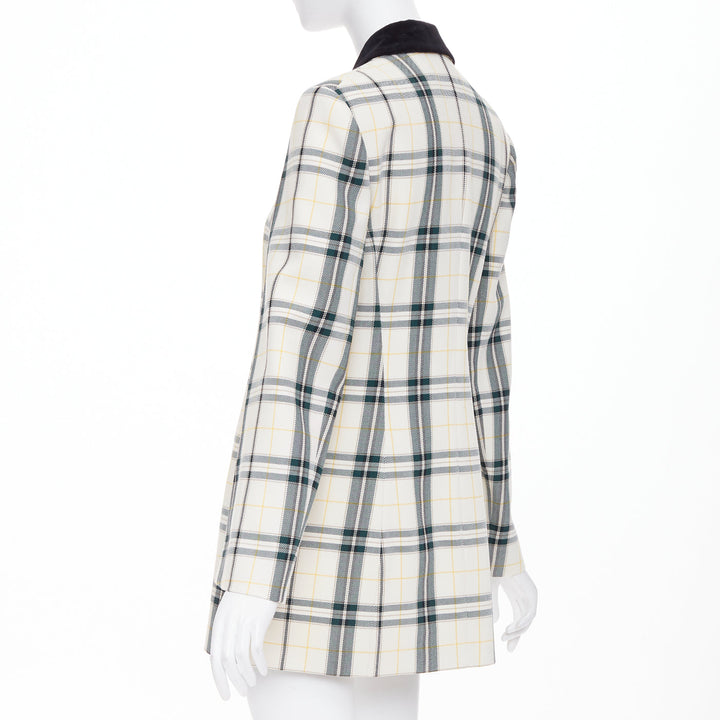 OLIVIER THEYSKENS cream green plaid check velvet collar fitted jacket IT38 XS