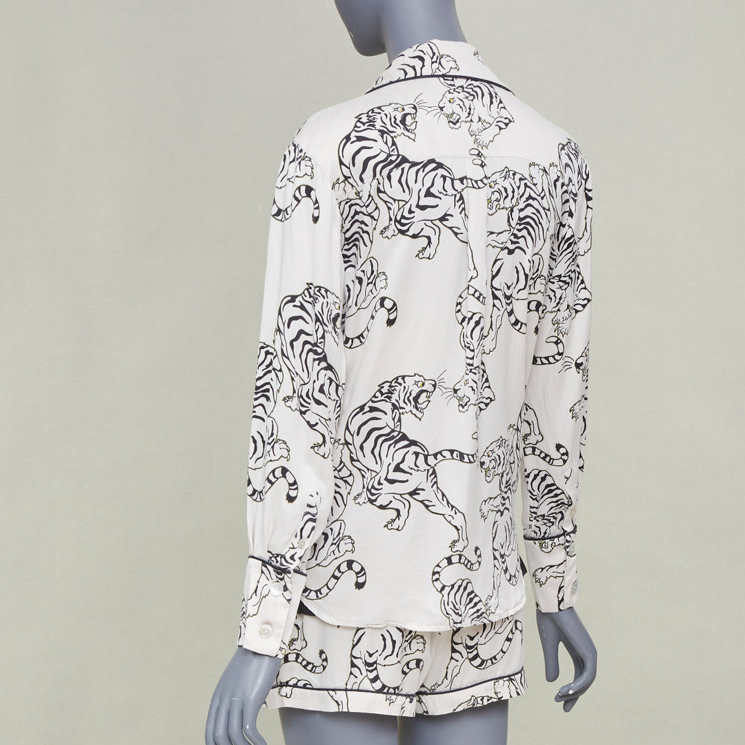 OLIVIA VON HALLE 2020 Lila Carlyle white tiger print silk pajama shorts Sz1 XS