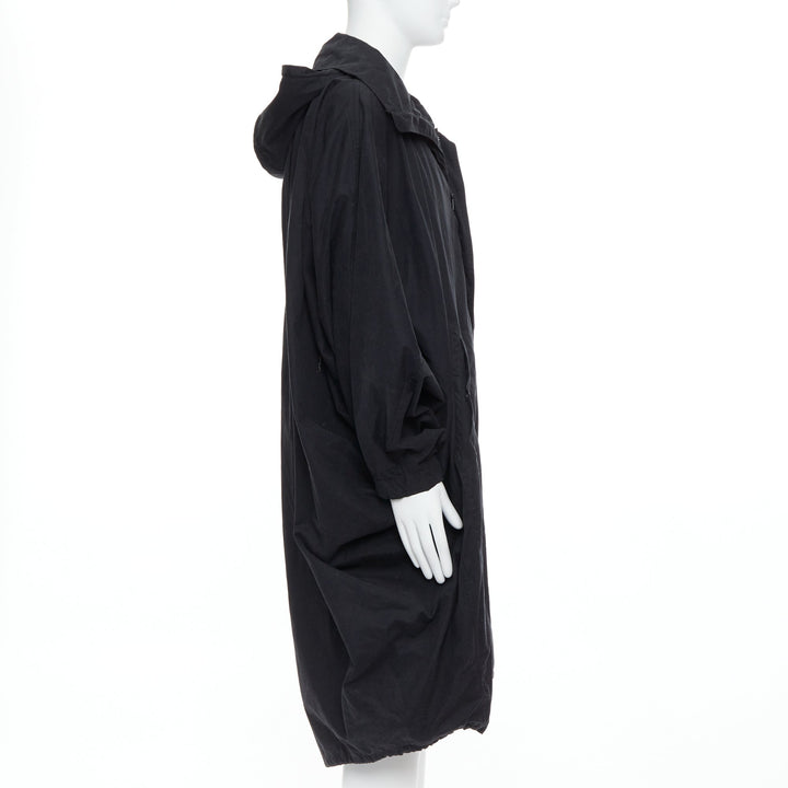 CHRISTOPHE LEMAIRE black cotton hooded cocoon anorak coat Sz 3 L