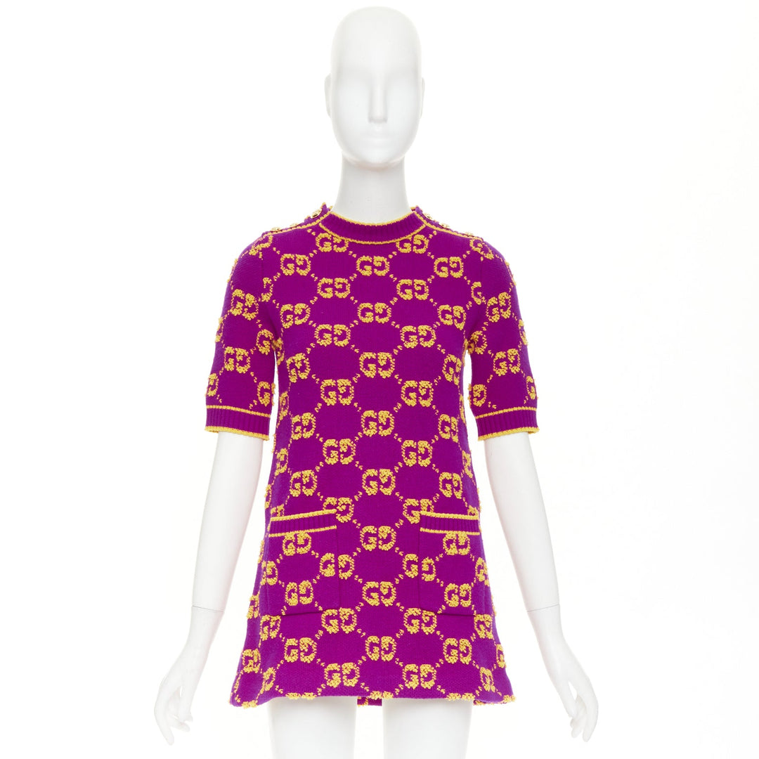 GUCCI 2022 GG Supreme purple yellow enlarged monogram jacquard mini dress IT40 S