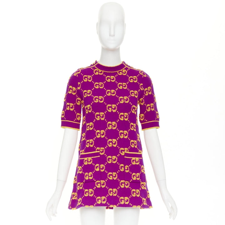 GUCCI 2022 GG Supreme purple yellow enlarged monogram jacquard mini dress IT40 S
