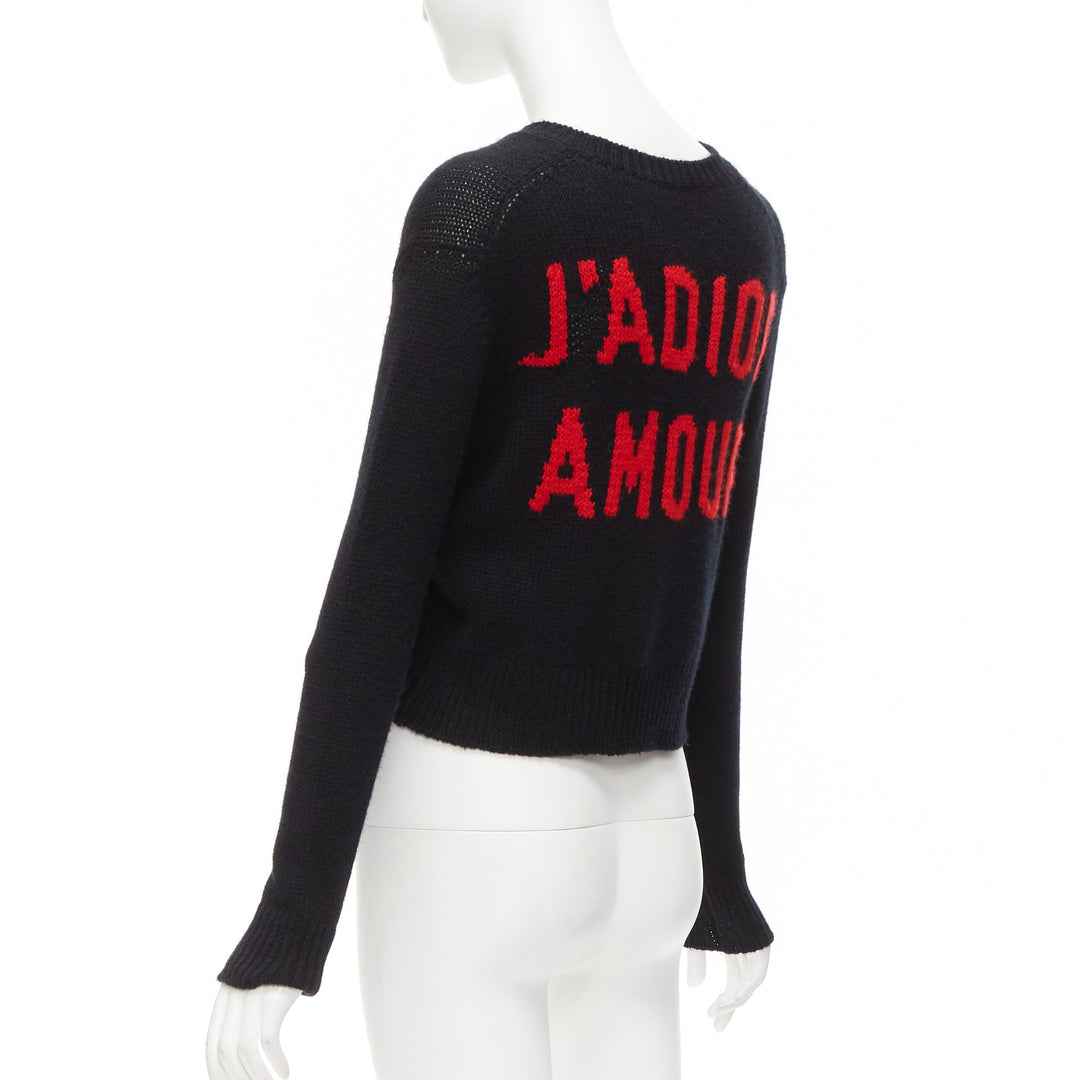 CHRISTIAN DIOR 100% cashmere J'adior Amor black red cropped sweater FR34 XS