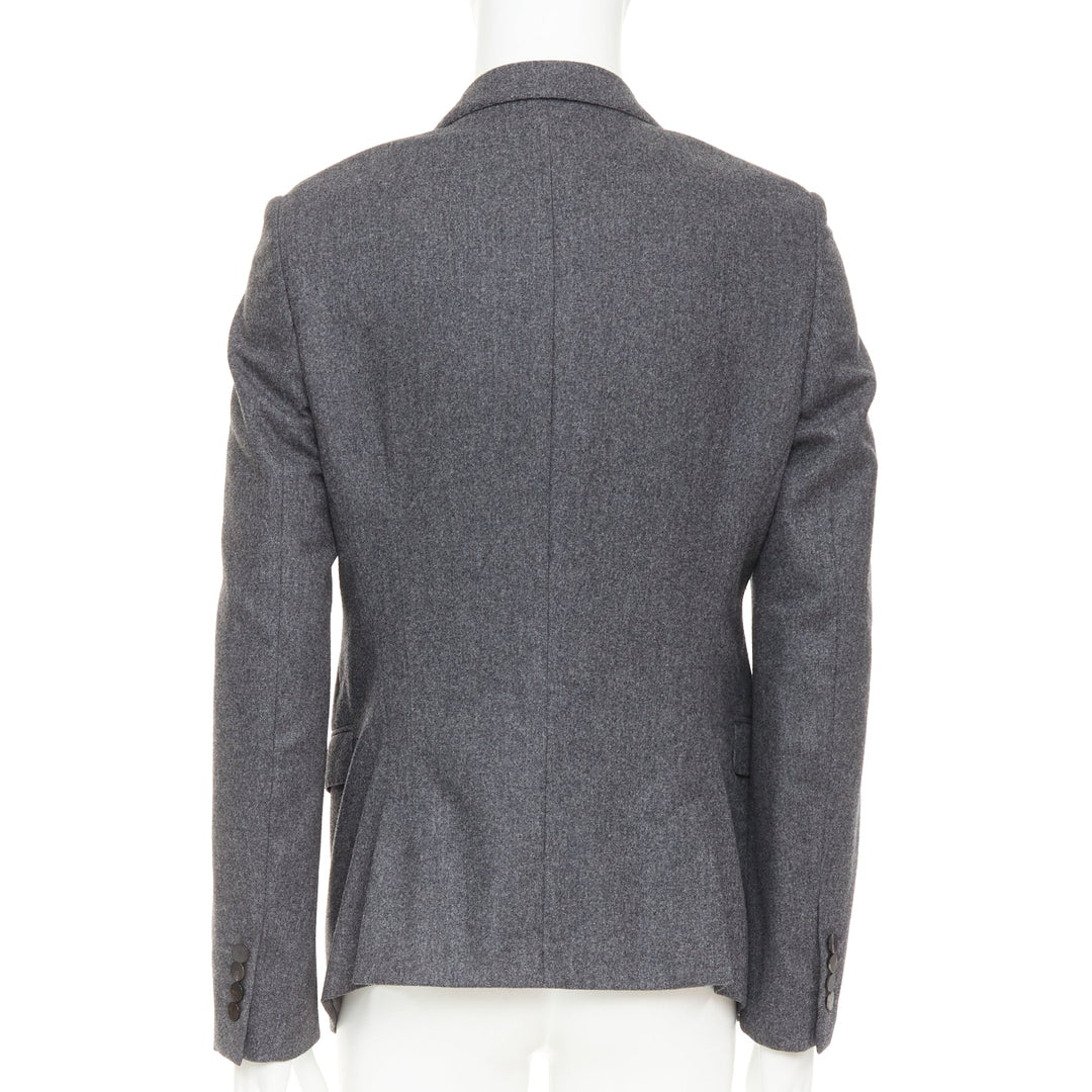 LANVIN grey speckled wool exposed darts single button blazer EU50 L