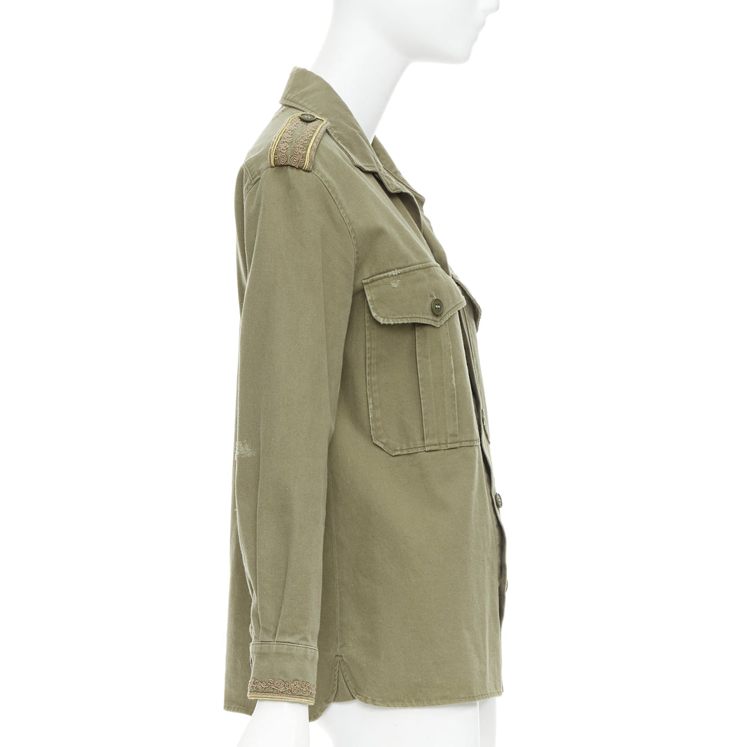 SAINT LAURENT 2018 green cotton military charms badge over shirt FR38 M