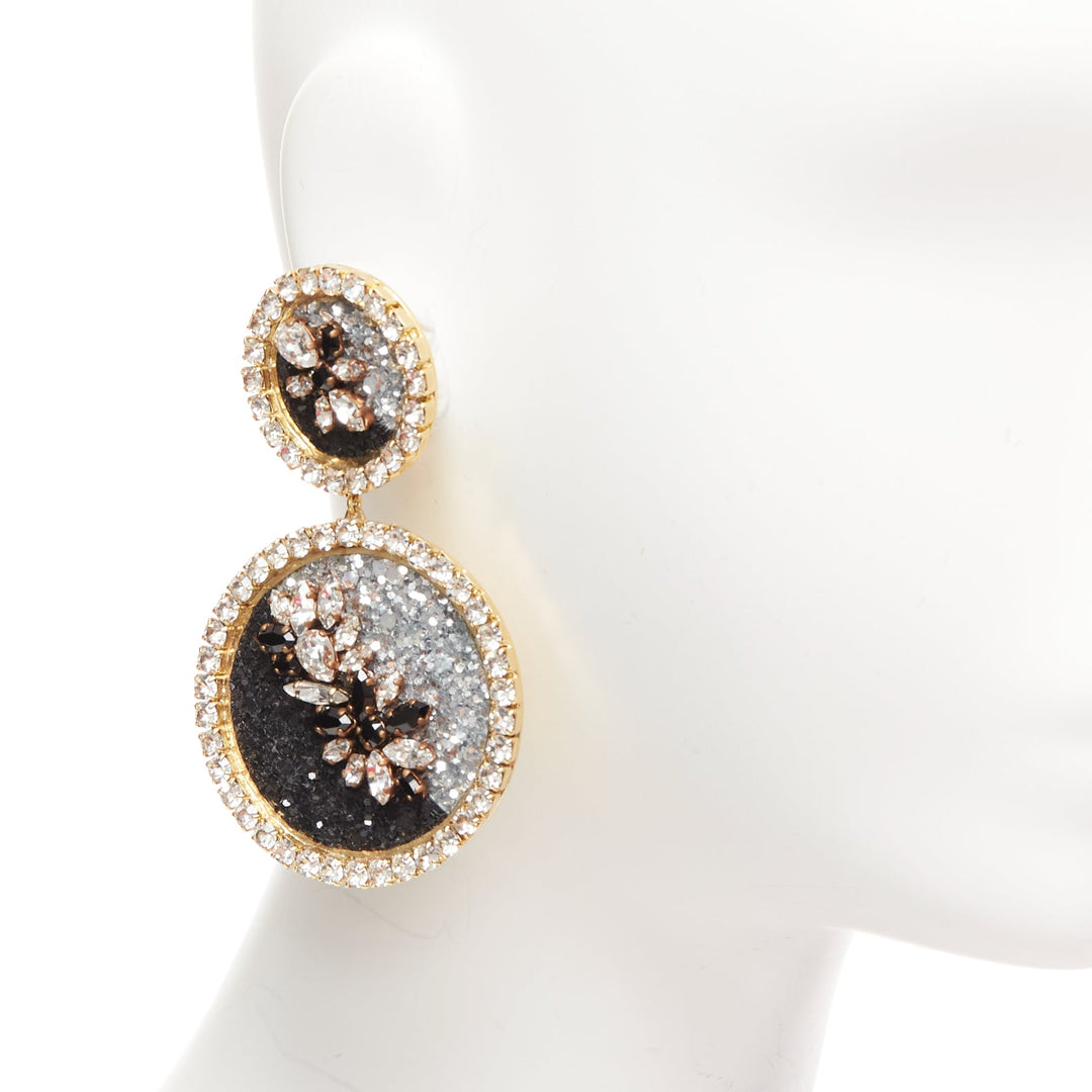 SHOUROUK black silver ombre crystal sand gold metal clip on earrings Pair