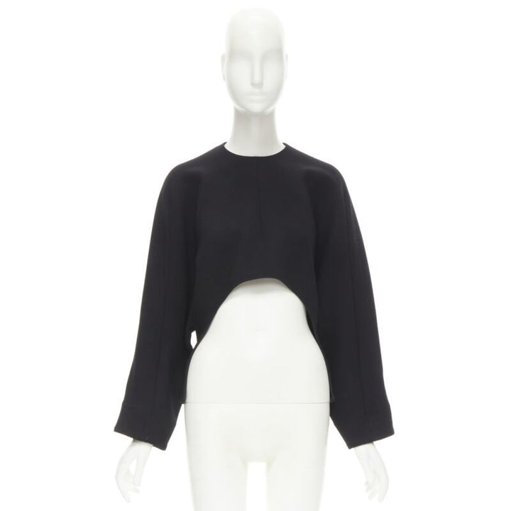 MARNI 100% wool crepe black curved hem boxy cocoon top IT38 XS