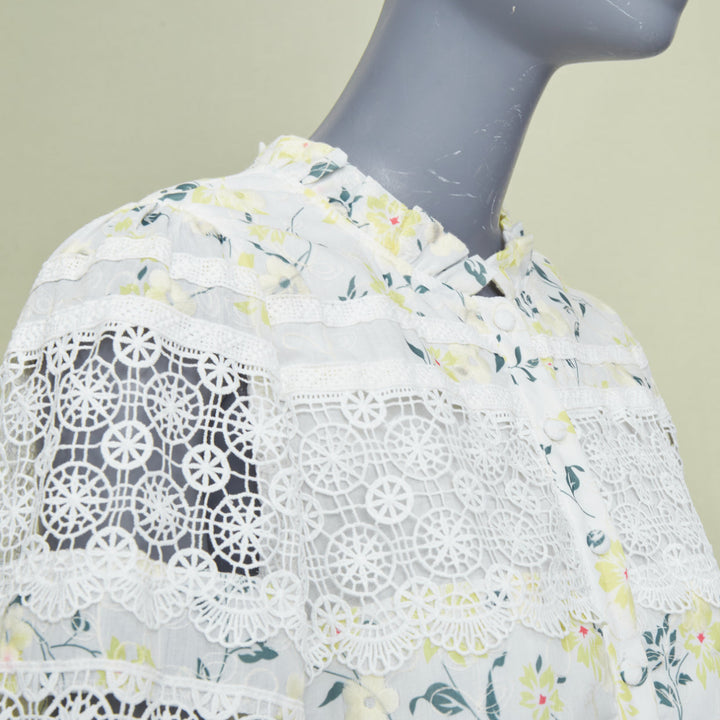 EN SAISON yellow multi floral printed eyelet lace tiered mini dress S
